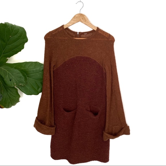 Free People Brown A Line Wool Blend Sweater Dress - Picture 2 of 7
